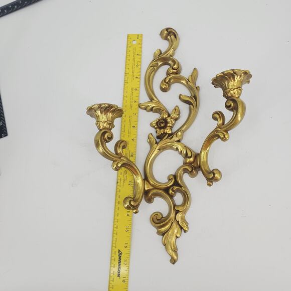 VTG 2 Candle Gold Wall Sconce Candle Holder French Victorian Syroco 17 1/4" 1960 - Picture 2 of 8